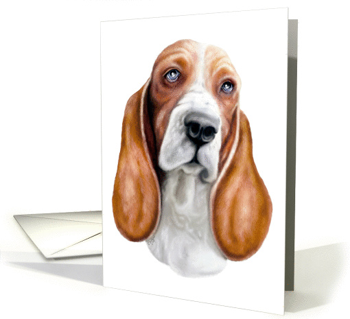 Basset Hound Red & White Dog Art Bust Head Study card (51006)