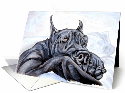 Great Dane Black Dog Art Sofa Dreams card (51066)