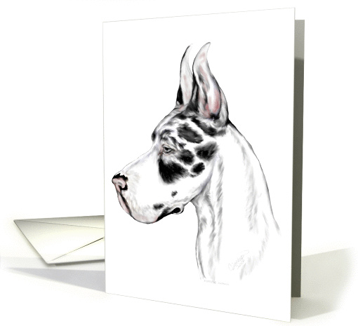 Great Dane Dog Art Harlequin Head Study Bust card (51082)
