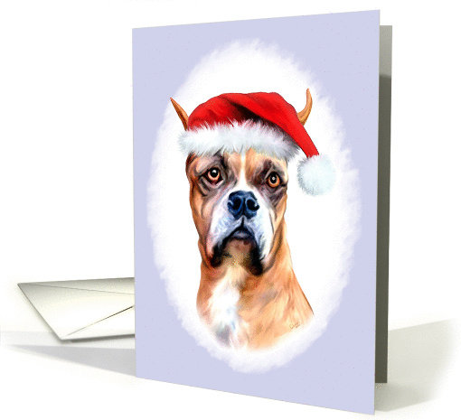 Boxer Dog Christmas Santa Hat card (51106)