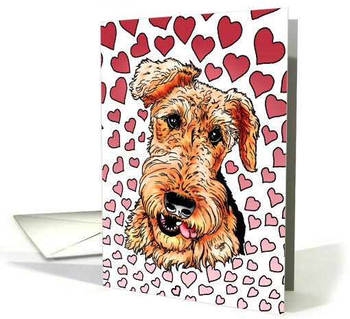 Airedale Terrier Dog Pink Hearts Valentine card (555424)