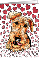 Airedale Terrier Dog Pink Hearts Valentine card