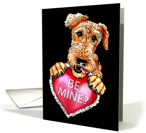 Airedale Terrier Dog Art Valentine Be Mine BLK card (577191)
