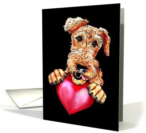 Airedale Terrier Dog Art Holding Heart BLK card (577194)
