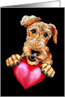 Airedale Terrier Dog Art Holding Heart BLK card