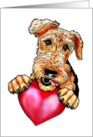 Airedale Terrier Dog Art Holding Heart card