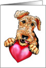 Airedale Terrier Dog Art Holding Heart card