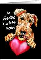Airedale Terrier Holds my Heart Dog Art BLK card