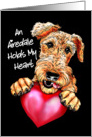 Airedale Terrier Holds my Heart Dog Art BLK card