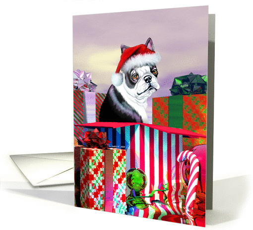 Boston Terrier Dog Christmas Surprise card (89977)