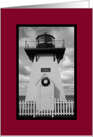 Black and White Lighthouse At Christmas card