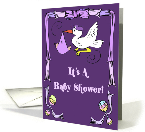 Purple Stork Baby Shower Invitation card (343636)