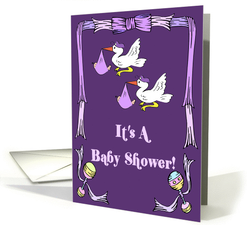 Purple Stork Twins Baby Shower Invitation card (343644)
