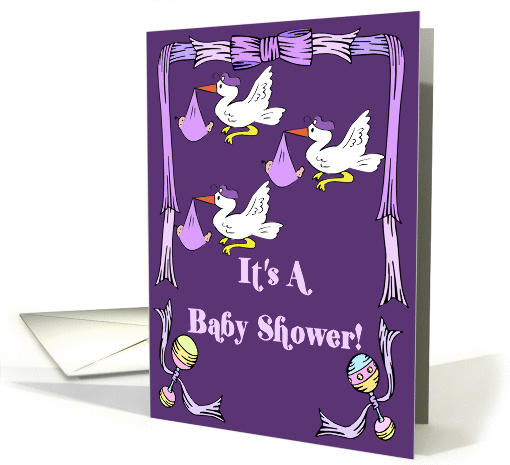 Purple Stork Triplets Baby Shower Invitation card (343648)