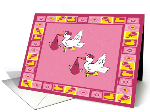 Stork Baby Twin Girls Announcement card (344160)