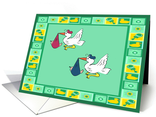 Stork Baby Twins Boy & Girl Announcement card (344164)