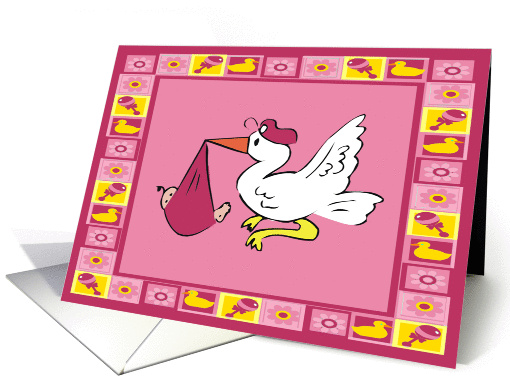 Stork Baby Girl Announcement card (344170)