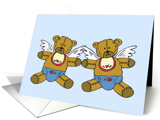Teddy Bear Angel Twin Boys Adoption Announcement card (347626)