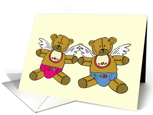 Teddy Bear Angel Twins Adoption Announcement card (347630)