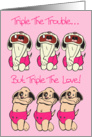 Triple Trouble Triplet Girls Announcement Card