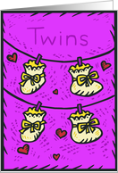 New Baby Purple Twins Congratulations Card
