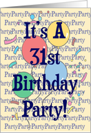 Balloons 31st Birthday Party Invitation card
