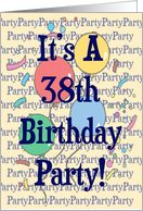 Balloons 38th Birthday Party Invitation card