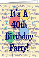 Balloons 40th Birthday Party Invitation card
