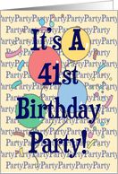 Balloons 41st Birthday Party Invitation card