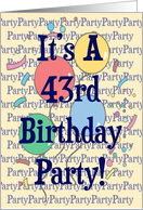 Balloons 43rd Birthday Party Invitation card