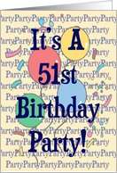 Balloons 51st Birthday Party Invitation card