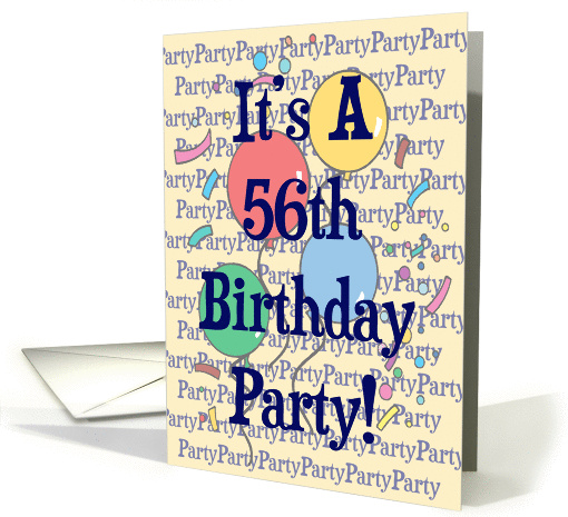 Balloons 56th Birthday Party Invitation card (370888)