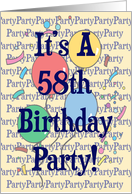 Balloons 58th Birthday Party Invitation card