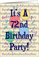 Balloons 72nd Birthday Party Invitation card