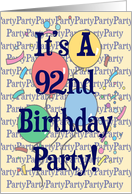 Balloons 92nd Birthday Party Invitation card