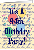 Balloons 94th Birthday Party Invitation card