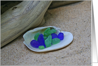 Genuine Green & Blue Beach Glass Blank Card