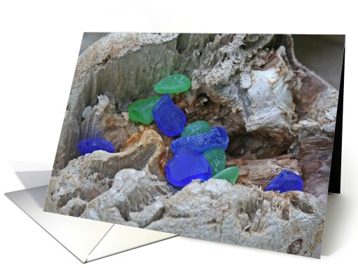 Genuine Green And Blue Beach Glass Blank card (460557)
