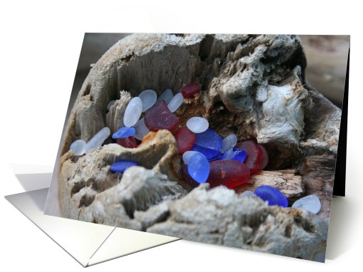 Red White And Blue Beach Glass Blank card (460906)
