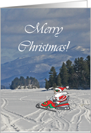 Snowmobiling Santa Christmas Card