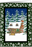 Peaceful Log Cabin Christmas Card