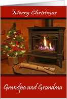 Grandpa And Grandma Merry Christmas Card Fireplace card
