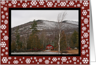 Snowflakes Adirondack Mountain Lake Cabin Christmas Card