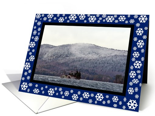 Snowflakes And An Adirondack Mountain Lake Christmas card (533595)