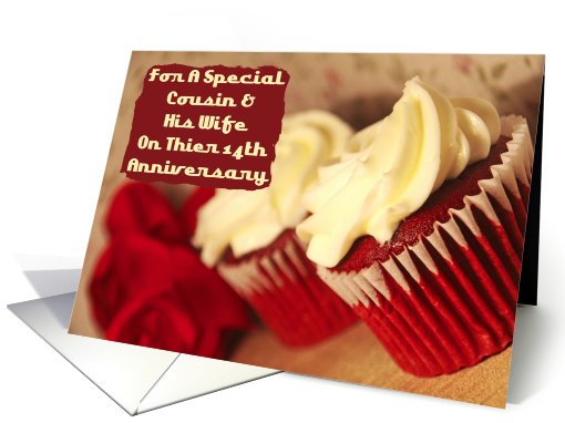 Cousin And His Wife 14th Anniversary Cupcakes card (805498)