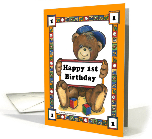 Teddy Bear Block - 1st Birthday card (141418)