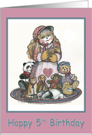 5th Birthday - Girl with animals card