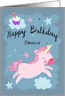 Happy Birthday Magical Unicorn and Cupcake Custom Name Card
