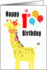 Happy First Birthday Girly Giraffe Card