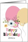 Girly Floral Party Balloons Happy Birthday card